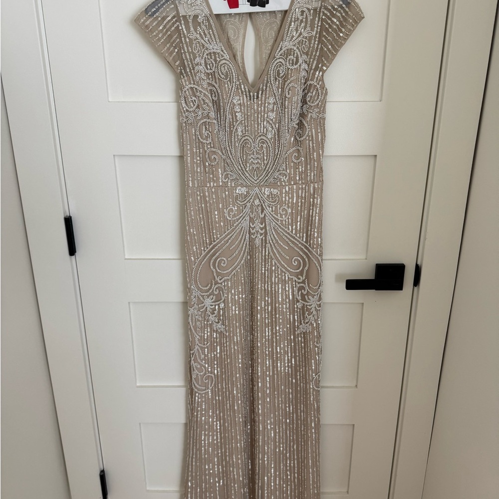 BHLDN Champagne Beaded Maxi Dress